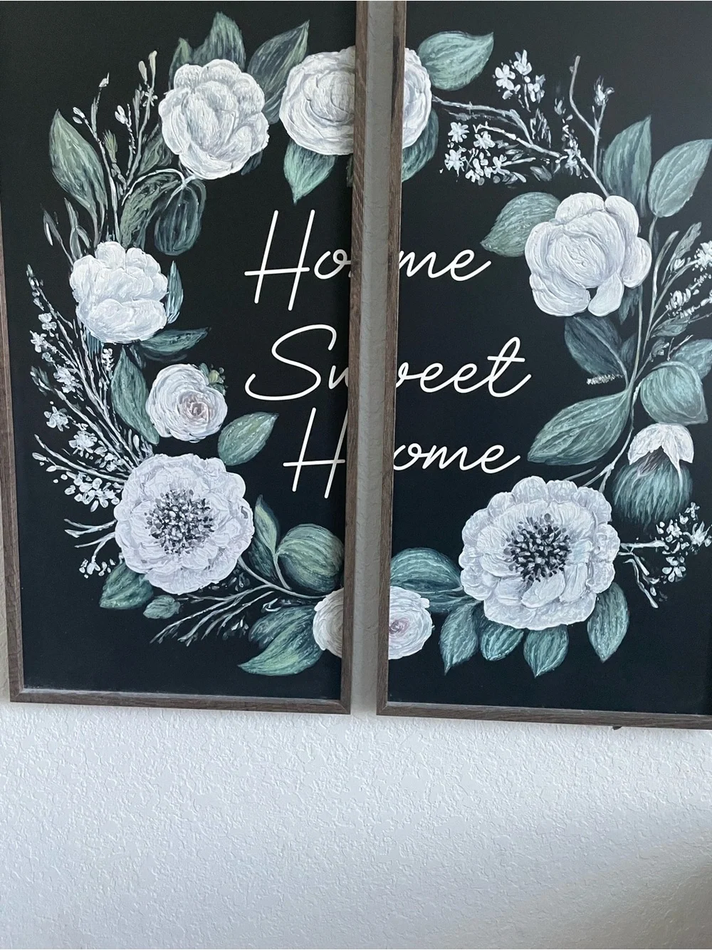 Home Sweet Home Floral Wreath Wall Art - White & Green